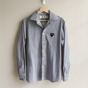 PLAY Comme Des Garçons Blue & White Pin Stripe Button Down Shirt Size Large